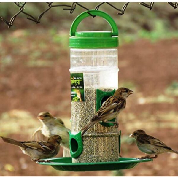 Bird Feeder Hanging Grill, Bird Feeder for Balcony, Outdoor Bird Feeder (Green, Transparent Pack of 2 Pcs)