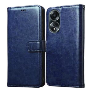 Amazon Brand - Solimo Flip Leather Mobile Cover (Soft, Flexible & Kickstand Back case) Compatible for Oppo A78 4G (Blue)