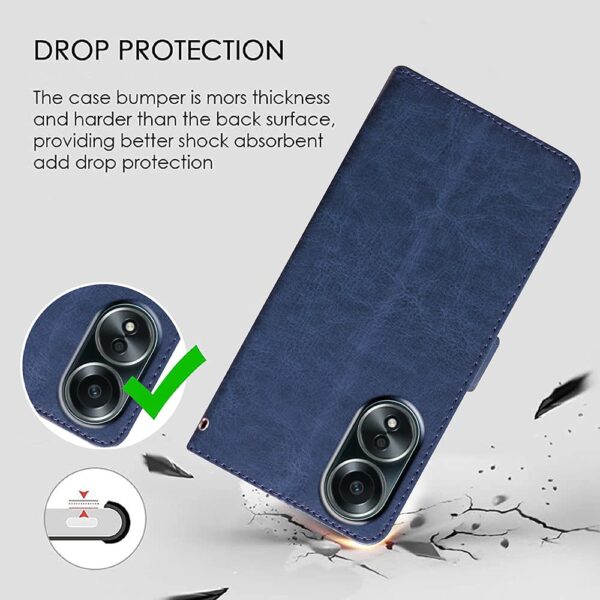 Amazon Brand - Solimo Flip Leather Mobile Cover (Soft, Flexible & Kickstand Back case) Compatible for Oppo A78 4G (Blue)
