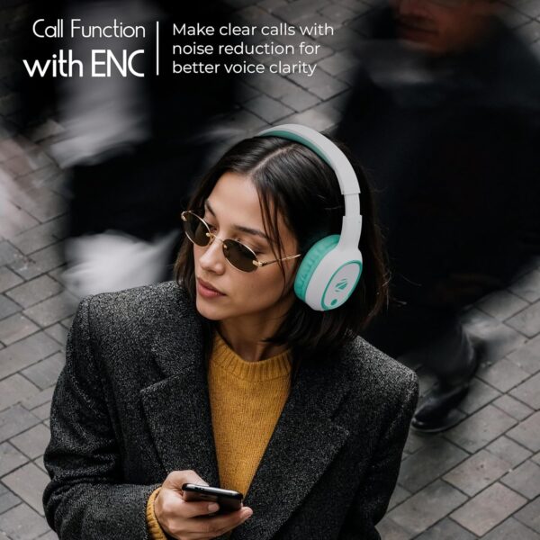ZEBRONICS Thunder (2026 Upgrade) Wireless Headphones, BT v6.0, True 60 hrs Playback, 40mm Drivers, ENC, Gaming Mode, Dual Pairing, AUX & microSD, Rapid Charging, Call Function (Sea Green)