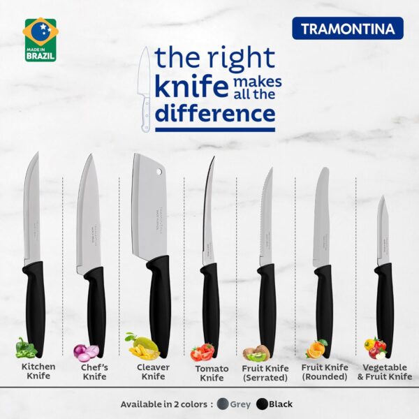 TRAMONTINA Plenus 12cm / 4.7" Tomato Knife | Stainless Steel Blade | Kitchen Knife for Tomatoes/Kiwis | Wavy/Micro-Serrated Edge | Black Polypropylene Handle | Made in Brazil | 5 Year Warranty