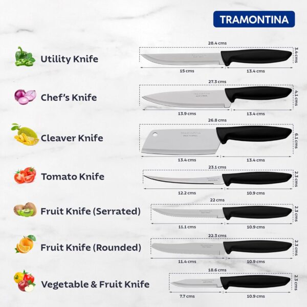 TRAMONTINA Plenus 12cm / 4.7" Tomato Knife | Stainless Steel Blade | Kitchen Knife for Tomatoes/Kiwis | Wavy/Micro-Serrated Edge | Black Polypropylene Handle | Made in Brazil | 5 Year Warranty