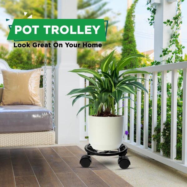 VIMAL Cast Aluminium Plant Stand - Heavy Duty Metal Plant Stand - Outdoor Indoor Plant Caddy with Wheels - Round Flower Pot Trolley | Rolling Tray Coaster | Flower Pot Rack with Wheel - Black - (2PC)
