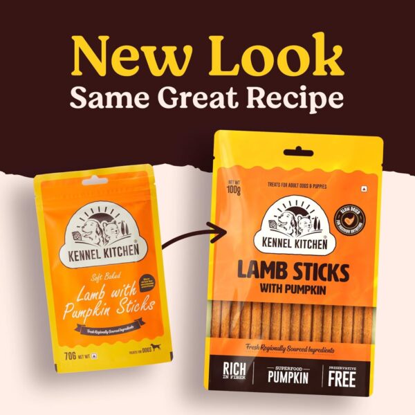 Kennel Kitchen Soft Baked Lamb with Pumpkin Sticks Treats for Dogs, 100g (Pack of 3) | Soft Dog Chew Sticks | Dog Treats for Adult Dogs and Puppies