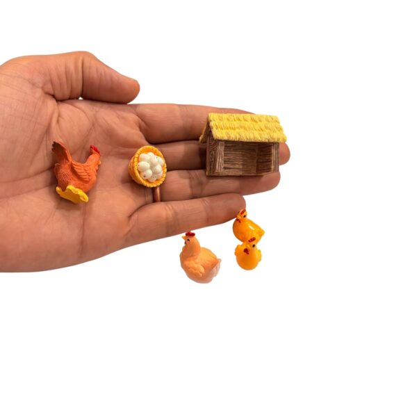 Miniature Farm Set, Resin Rooster Hen Figurines with Coop and Nest, 6 Piece Fairy Garden Terrarium Accessories for DIY Craft Projects