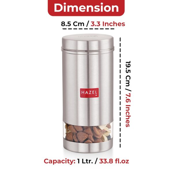1777696098_HAZEL-Stainless-Steel-Kitchen-Containers-1-Ltr-Each-Transparent-Kitchen-Container-Set-with-Matt-Finish-Multipurpose-Storage-Box-for-kitchen-containers-Set-of-6.jpg HAZEL Stainless Steel Kitchen Containers| 1 Ltr Each Transparent Kitchen Container Set with Matt Finish | Multipurpose Storage Box for kitchen containers, Set of 6