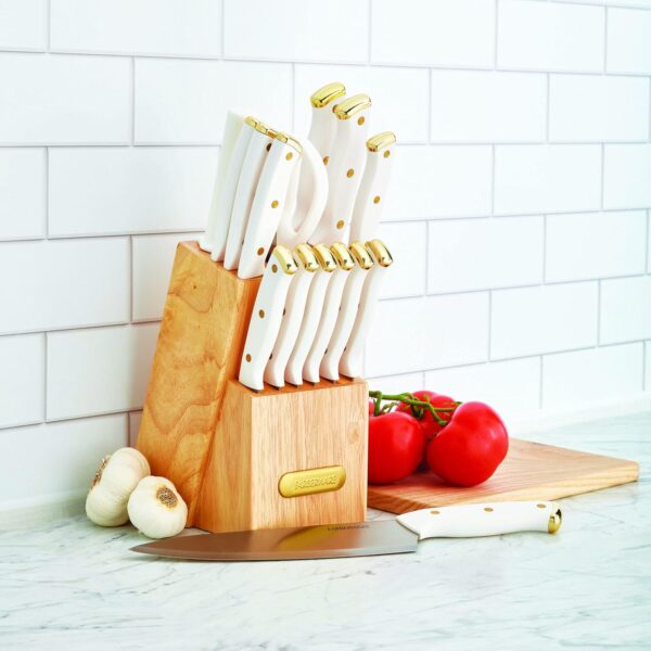 1777699844_Farberware-15-Piece-Triple-Riveted-Knife-Set-High-Carbon-Stainless-Steel-Kitchen-Knives-Sharp-Knife-Set-with-Wood-Block-White-and-Gold.jpg Farberware 15 Piece Triple Riveted Knife Set, High Carbon Stainless Steel Kitchen Knives, Sharp Knife Set with Wood Block, White and Gold