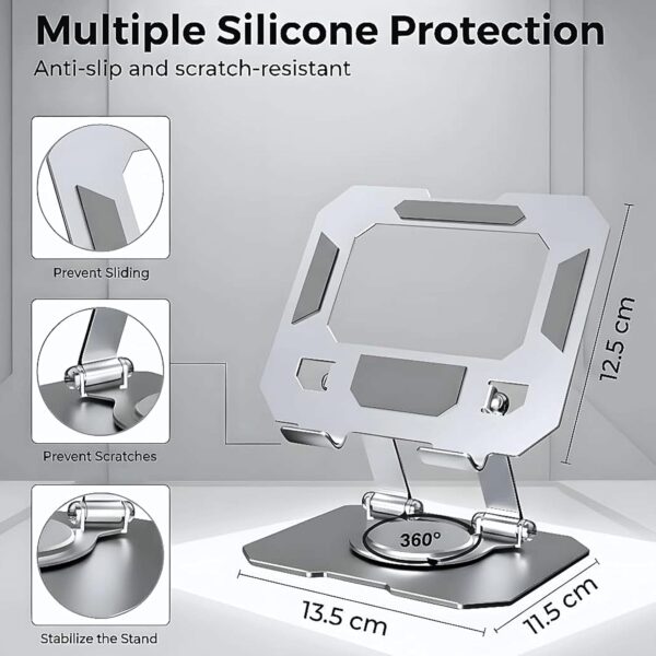 Premium 360° Rotating Metal Tablet Stand – Height Adjustable & Fully Foldable iPad Holder for Desk, Portable Sturdy Dock for Online Classes, Video Calls & Drawing – Fits All 4.7-13” Devices
