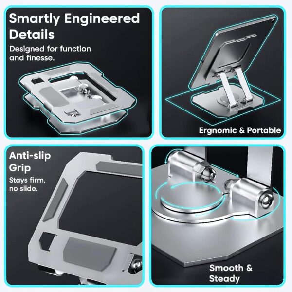 Premium 360° Rotating Metal Tablet Stand – Height Adjustable & Fully Foldable iPad Holder for Desk, Portable Sturdy Dock for Online Classes, Video Calls & Drawing – Fits All 4.7-13” Devices
