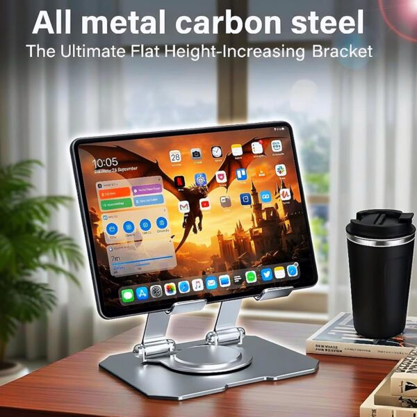Premium 360° Rotating Metal Tablet Stand – Height Adjustable & Fully Foldable iPad Holder for Desk, Portable Sturdy Dock for Online Classes, Video Calls & Drawing – Fits All 4.7-13” Devices