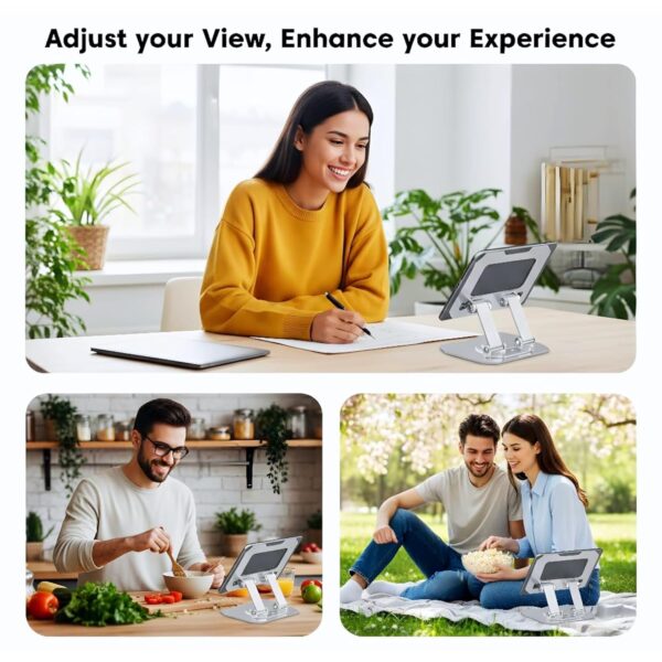 Premium 360° Rotating Metal Tablet Stand – Height Adjustable & Fully Foldable iPad Holder for Desk, Portable Sturdy Dock for Online Classes, Video Calls & Drawing – Fits All 4.7-13” Devices