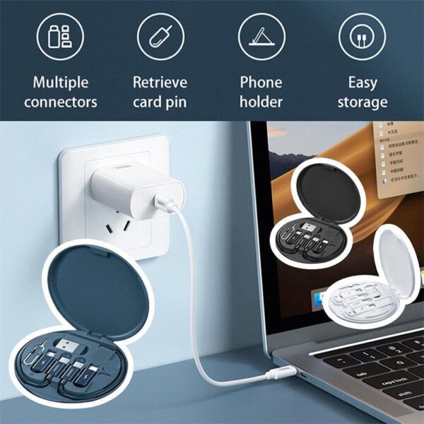 Mini Digital Gadgets Storage Box, Data Cable and SIM Card Holder With Nano Card Slot and Tools - Blue