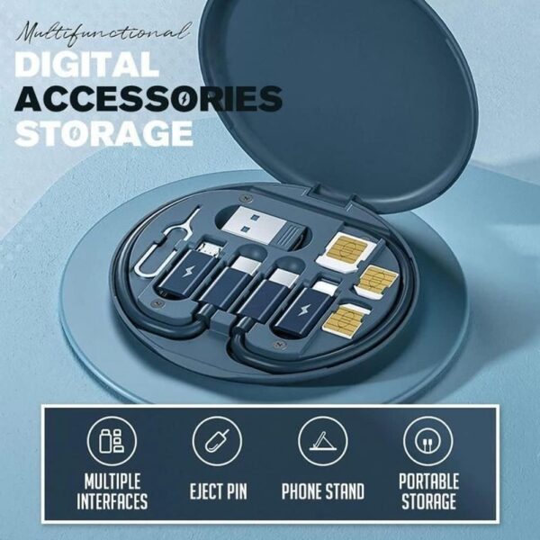 Mini Digital Gadgets Storage Box, Data Cable and SIM Card Holder With Nano Card Slot and Tools - Blue