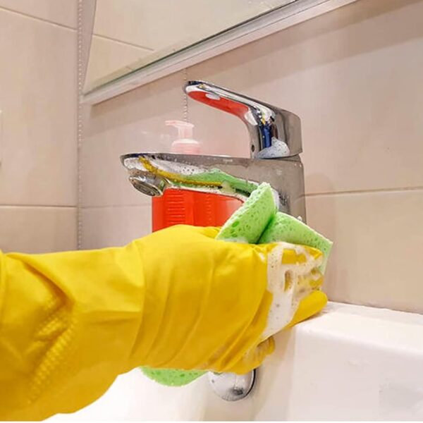 Sulfar Reusable 100% Natural Latex Rubber Dish Washing Gloves, Cleaning Gloves, Pet Grooming, Gardening, Great for Washing Dish, Kitchen, Car and Bathroom (Large, Yellow, 1 Pair)