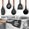 Zulay Kitchen Utensils Set With Authentic Acacia Wood Handles - 5 Piece Non-Stick Silicone Cooking Set - 464°F Heat Resistant - Black