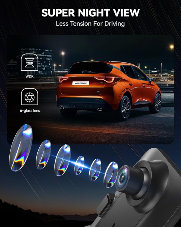 WOLFBOX G840H 12" Touchscreen Mirror Dash Cam with WiFi, 2.5K Rear View Mirror Camera with 1080P Rear Camera, Mirror Dash Camera for Car Front and Rear, Parking Mode, WDR, Included 32GB Card and GPS