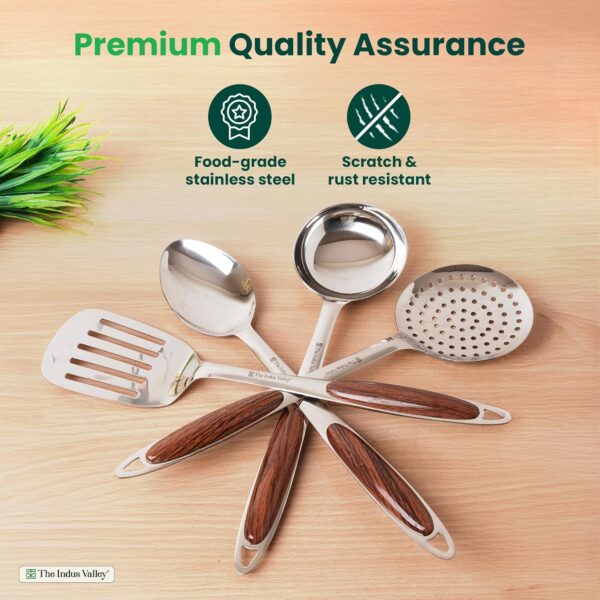 The Indus Valley Stainless Steel Ladle/Spoon/Slotted Turner/Skimmer - Set of 4 | Cooking Utensils| Kitchen, Serving Tools | No Harmful Polish