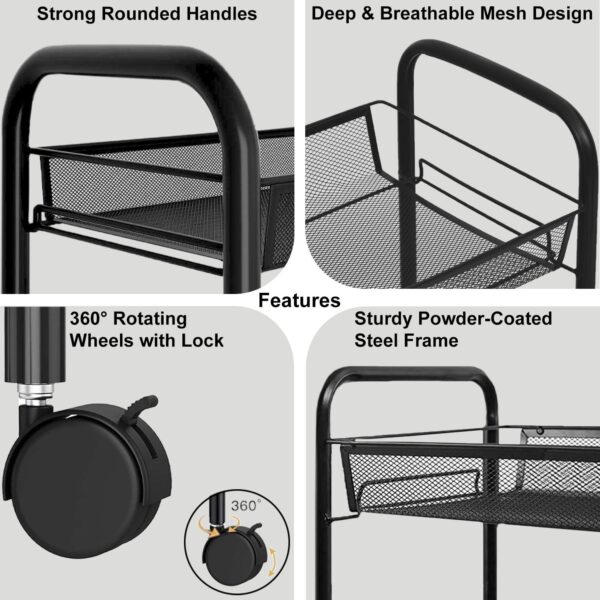 LUXE HOME INTERNATIONAL 3-Tier Revolving Kitchen Trolley with Wheels | Vegetable Metal Trolley Rack | Multipurpose Metal Storage Organizer | Square Design, 360° Rotating Utility Cart (Black 45x27x64)