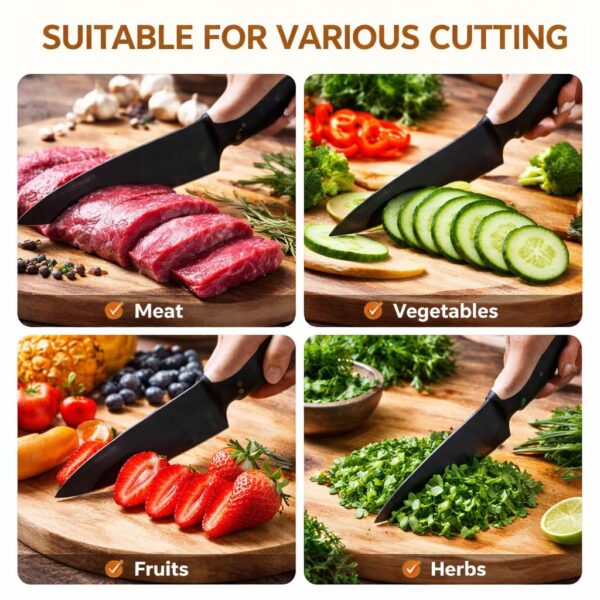 Set of 3 Black Stainless Steel Kitchen Knife Set | High-Carbon Stainless Steel Kitchen Knife | Vegetable Knife | Chef Knife | Sharp Edge Cutting Chef Knifes for Chopping Vegetables
