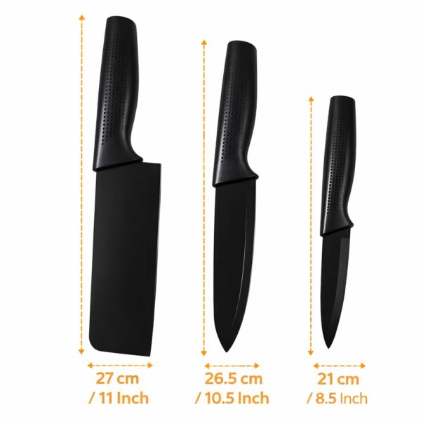 Set of 3 Black Stainless Steel Kitchen Knife Set | High-Carbon Stainless Steel Kitchen Knife | Vegetable Knife | Chef Knife | Sharp Edge Cutting Chef Knifes for Chopping Vegetables