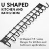 U-Shaped 12 Hooks Wall Mounted Kitchen Utensil Hanger Rack | Heavy Duty Metal Storage Holder for Cooking Tools, Pans & Accessories | Space Saving Organizer for Kitchen & Bathroom (Black, 2 Pc)