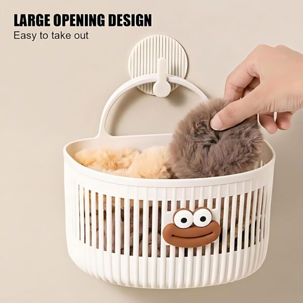 Cute Wall Mounted Storage Basket with Handle | Punch-Free Hanging Organizer Basket | Drainage Design Plastic Storage Basket for Bathroom, Kitchen & Bedroom (Pack of 1)