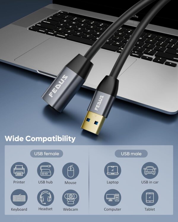 FEDUS USB Extension Cable 3.0 Long usb Male to Female Extender cable 9.8 FT for 5Gbps High Data Transfer, TV, PC, Laptop, Camera, Keyboard, Mouse, USB Flash Drive, Hard Drive, Printer, Game controller