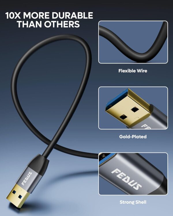 FEDUS USB Extension Cable 3.0 Long usb Male to Female Extender cable 9.8 FT for 5Gbps High Data Transfer, TV, PC, Laptop, Camera, Keyboard, Mouse, USB Flash Drive, Hard Drive, Printer, Game controller