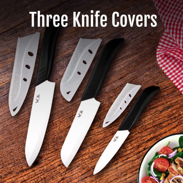 Vos Ceramic Knife Set | Ceramic Kitchen Knife Set | Ceramic Kitchen Knife with Covers, Ceramic Paring Knife 10 cm, 12 cm, 15 cm