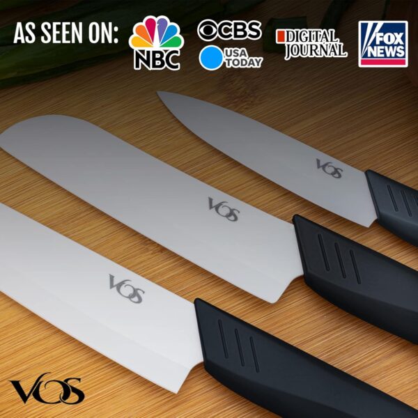 Vos Ceramic Knife Set | Ceramic Kitchen Knife Set | Ceramic Kitchen Knife with Covers, Ceramic Paring Knife 10 cm, 12 cm, 15 cm
