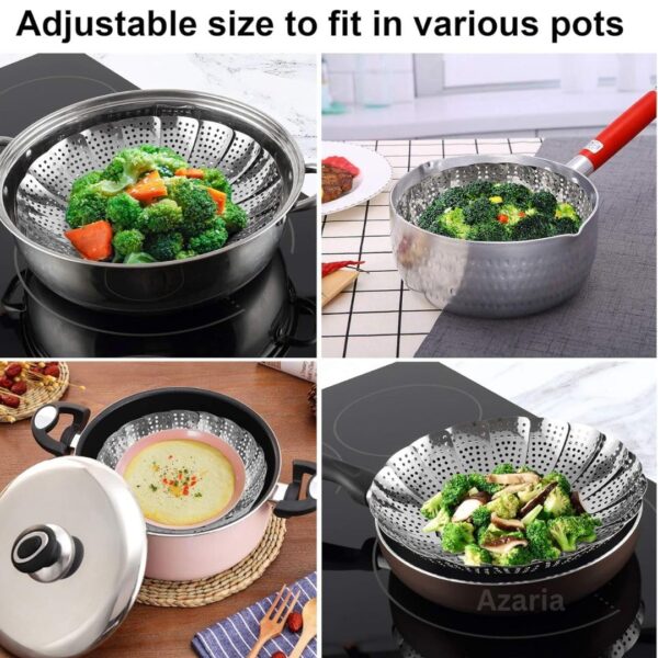 Azaria Vegetable Steamer Basket - Premium Stainless Steel Steamer for Kitchen | Momos Maker Steamer | Folding Expandable Steamer for Vegetables | Vegetable Steamer for Cooking