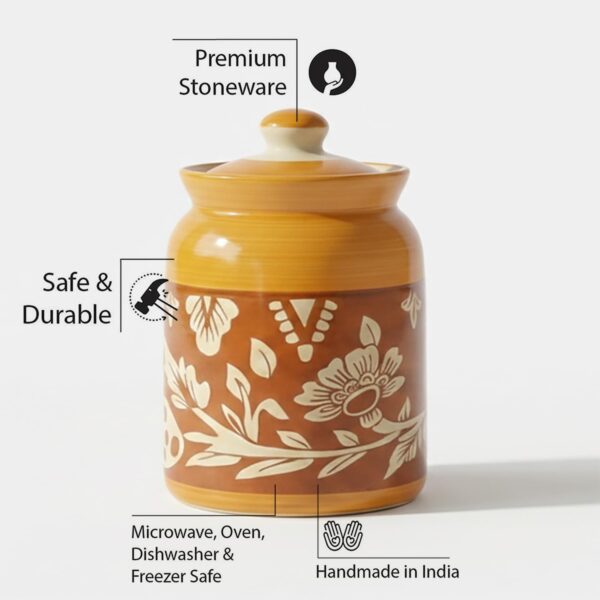 1777830363_DMaiolica-Traditional-Ceramic-Pickle-Jars-with-Lid-in-1000ml-Achaar-Barni-for-Kitchen-Ceramic-Container-for-Achar-Salt-Spices-Set-of-1-Full-Yellow-Red-Floral.jpg D'Maiolica Traditional Ceramic Pickle Jars with Lid in 1000ml | Achaar Barni for Kitchen | Ceramic Container for Achar, Salt, Spices (Set of 1) (Full Yellow Red Floral)