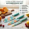 Professional 3-Piece Kitchen Knife Set - High Carbon Stainless Steel Chef, Utility & Santoku Knives with Ergonomic Blue Handles (3 Pc Knife Set) (Blue)