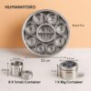 Human Hydro 12-in-1 Stainless Steel Masala Dabba | Spice Box with Partitioned Middle Container & 3 Spoons | See-Through Lid | Masala Container for Kitchen (22 cm, Silver)