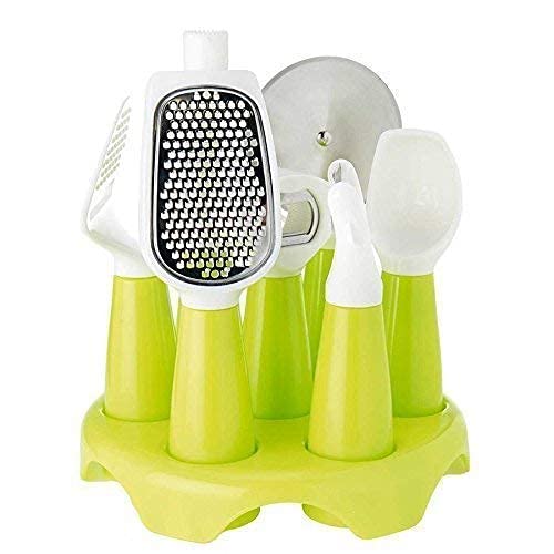 BLENT 7pcs Multifunctional Kitchen Food Slicer Fruit Tool Set with Stand Essential Utensil Set Cooking Tools Gadgets Stainless Steel + Plastic