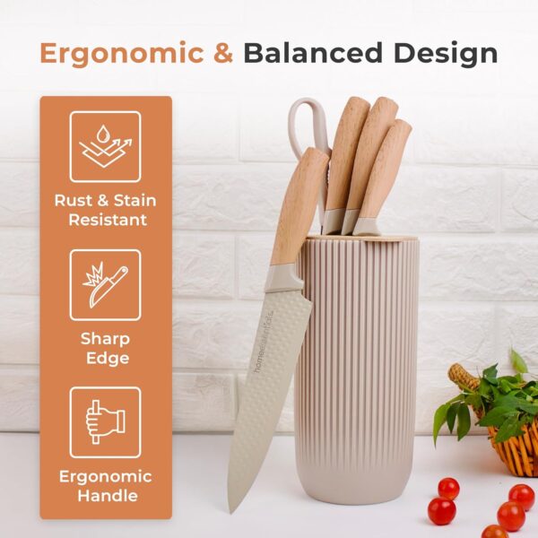 1777919687_HomeEssentials-6-Piece-Knife-Set-with-Block-Razor-Sharp-German-Engineered-Knife-Set-Lightweight-and-Strong-Chef-Kitchen-Veg-Bread-Tomato-Knife-Dishwasher-Safe.jpg HomeEssentials 6 Piece Knife Set with Block | Razor-Sharp | German Engineered Knife Set | Lightweight and Strong | Chef, Kitchen, Veg, Bread, Tomato Knife | Dishwasher Safe