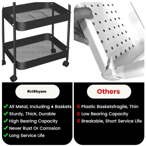 KRISHYAM® 4-Tier Metal Rolling Storage Trolley Cart with Wheels & Handle | Multipurpose Utility Organizer for Kitchen, Bathroom, Office & Salon | Heavy-Duty Steel (4-Layer Square)
