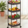 KRISHYAM® 4-Tier Metal Rolling Storage Trolley Cart with Wheels & Handle | Multipurpose Utility Organizer for Kitchen, Bathroom, Office & Salon | Heavy-Duty Steel (4-Layer Square)