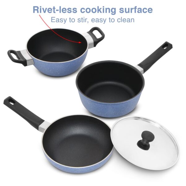 Hawkins Quik Nonstick Induction 4 Piece Cookware Set of Deep Kadhai, Frying Pan, Saucepan and Stainless Steel Lid | Kitchen Gift Pack | Grey (IQGP1)