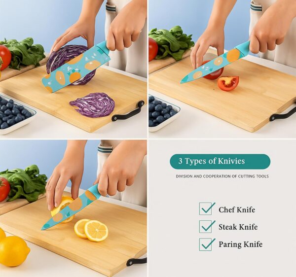 All-Purpose Kitchen Knife Set – 3-Piece Ultra-Sharp Blades with Long-Lasting Edge Retention, Anti-Slip Textured Handles