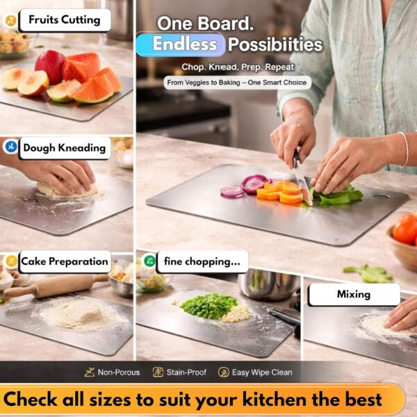 Stainless Steel Chopping Board 310×225mm | Rust-Proof Heavy-Duty Metal Cutting Board | Smooth Edge Steel Vegetable Meat Fish Fruit Cutter Board | Hygienic Easy-Clean Food Prep Chopper Board