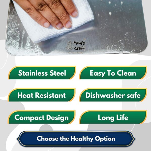 Stainless Steel Chopping Board 310×225mm | Rust-Proof Heavy-Duty Metal Cutting Board | Smooth Edge Steel Vegetable Meat Fish Fruit Cutter Board | Hygienic Easy-Clean Food Prep Chopper Board
