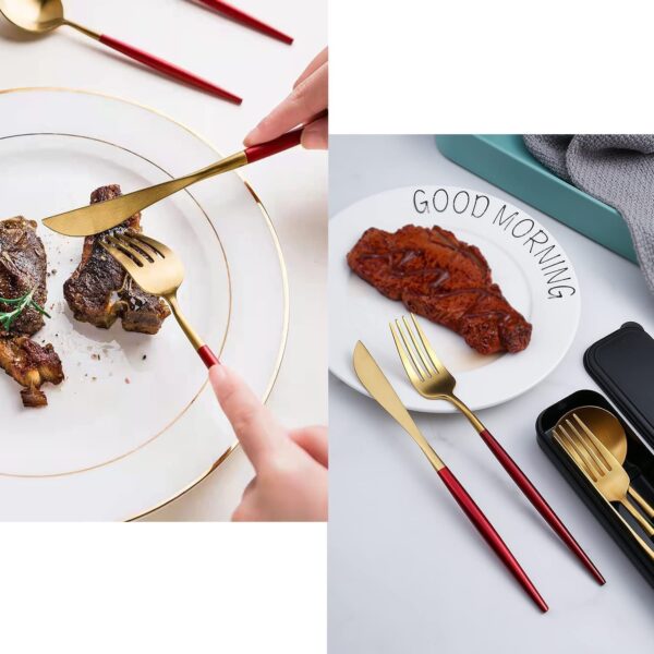1778004901_Stainless-Steel-Flatware-Set-Mirror-Polished-Cutlery-for-Dinner-Kitchen-Utensil-Set-with-Fork-Spoon-Knife-Silverware-Tableware-for-Lunch-Box-Set-of-4-Golden-Red.jpg Stainless Steel Flatware Set - Mirror Polished Cutlery for Dinner, Kitchen Utensil Set with Fork, Spoon, Knife - Silverware Tableware for Lunch Box (Set of 4, Golden - Red)