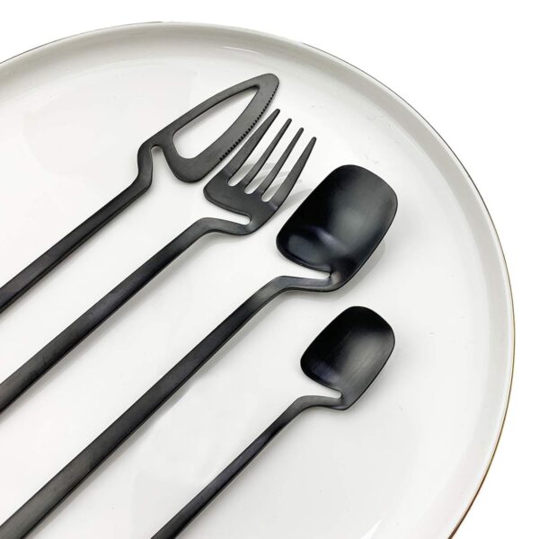 1778027206_Black-Cutlery-Set-–-4-Piece-Premium-Stainless-Steel-Silverware-Set-Matte-Black-Spoon-Fork-Knife-Teaspoon-Luxury-Flatware-Set-for-Dining-Table-Home-Kitchen-Restaurant-Use.jpg Black Cutlery Set – 4 Piece Premium Stainless Steel Silverware Set | Matte Black Spoon Fork Knife Teaspoon | Luxury Flatware Set for Dining Table, Home, Kitchen & Restaurant Use