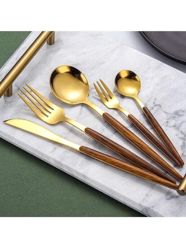 1778072226_Stainless-Steel-Cooking-Serving-Spoon-Set-of-5-Gold-Finish-Premium-Cutlery-Set-with-Spoon-Fork-Knife-Luxury-Mirror-Polish-Kitchen-Serving-Tools-for-Dining-Buffet-Parties-Gifting.jpg Stainless Steel Cooking & Serving Spoon Set of 5 (Gold Finish) | Premium Cutlery Set with Spoon, Fork & Knife | Luxury Mirror Polish Kitchen Serving Tools for Dining, Buffet, Parties & Gifting