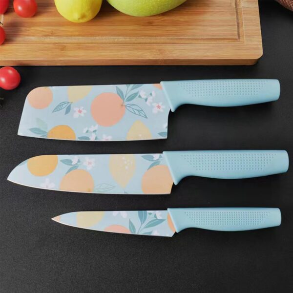 Stainless Steel Kitchen Knife Set with Color Printed Blades | Sharp Cutting Knives with Non-Slip Handle for Home & Professional Use (Multicolor) (Pack of 3)