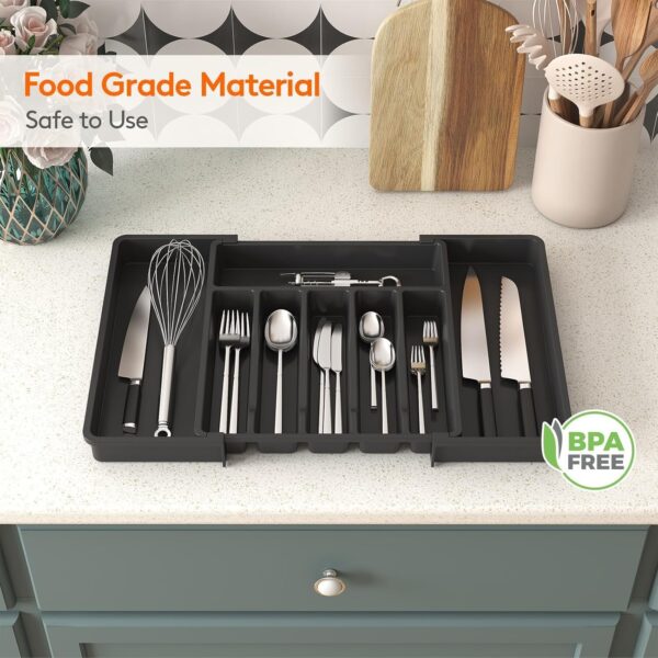 Expandable Utensil Kitchen Cabinet Tray | Flatware & Cutlery Rack | BPA Free & Size Adjustable | Storage For Spoon-Fork-Knives-Spatula Etc | Suitable For Home Kitchen Tableware & Devider