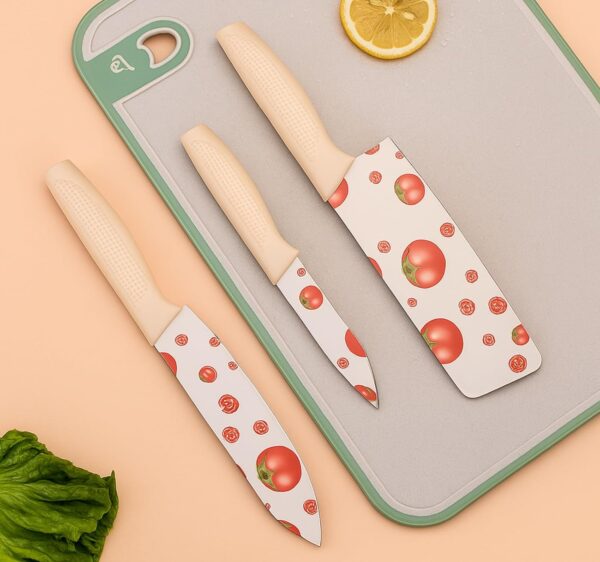 Decorative Kitchen Knife Set – 3-Piece Stainless Steel Blades with Non-Slip Grip Handles, Perfect for Chopping Vegetables, Fruits, Meat, Bread and Everyday Cooking Tasks