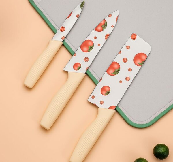 Decorative Kitchen Knife Set – 3-Piece Stainless Steel Blades with Non-Slip Grip Handles, Perfect for Chopping Vegetables, Fruits, Meat, Bread and Everyday Cooking Tasks