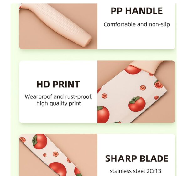 Decorative Kitchen Knife Set – 3-Piece Stainless Steel Blades with Non-Slip Grip Handles, Perfect for Chopping Vegetables, Fruits, Meat, Bread and Everyday Cooking Tasks